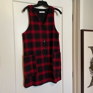 Mango dress. Pull-over style. Opens at front with buttons. Velvety material.